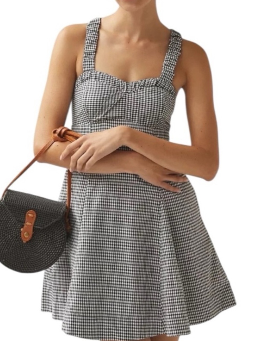 Maeve by Anthropologie Gingham Black and White Sundress with Crossback Straps